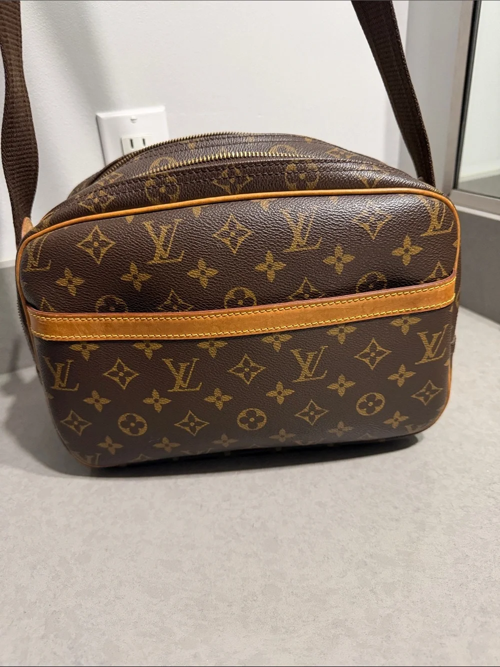 Louis Vuitton Brown Monogram Canvas Messenger Bag with Tan Trim